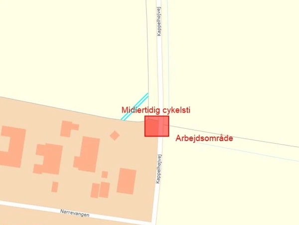 Kort over byggeområdet ved Kappelhøjvej/Nørrevangen.